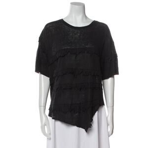 IRO Jeans Asymmetrical Distressed T-Shirt Top Women's Size XS Black Crew Neck